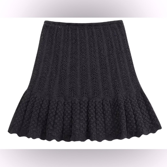Zara Black Knit Crochet Woven Ruffle Skirt - Picture 5 of 9